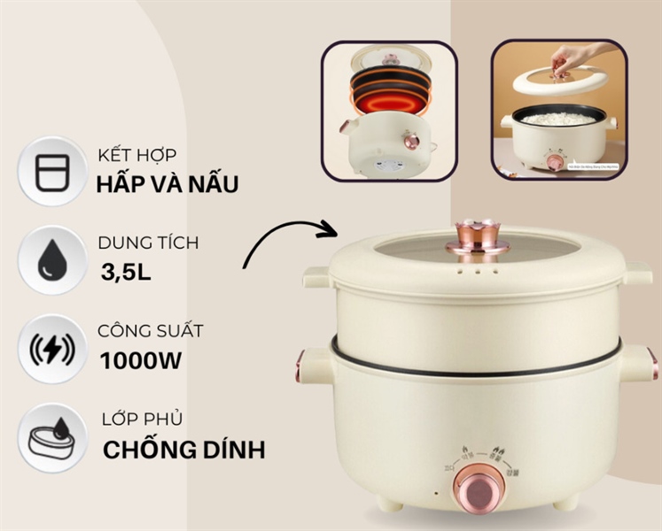 Nồi lẩu 26cm dung tích 3.5L kèm lồng hấp mẫu mới