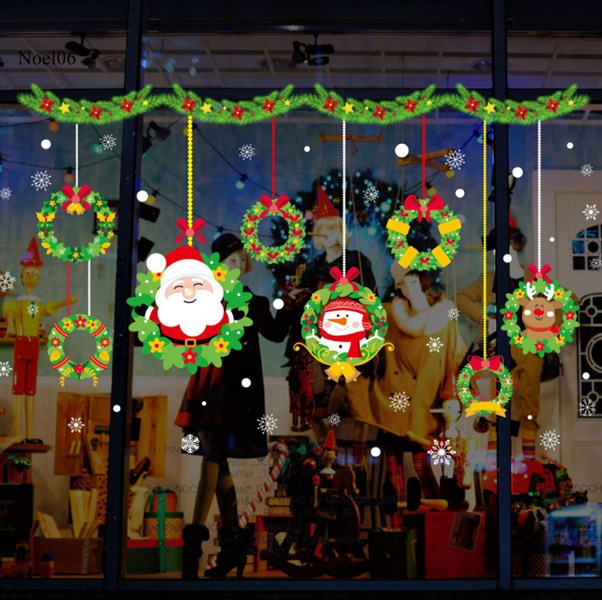 Decal trang trí ông già Noel vòng nguyệt quế