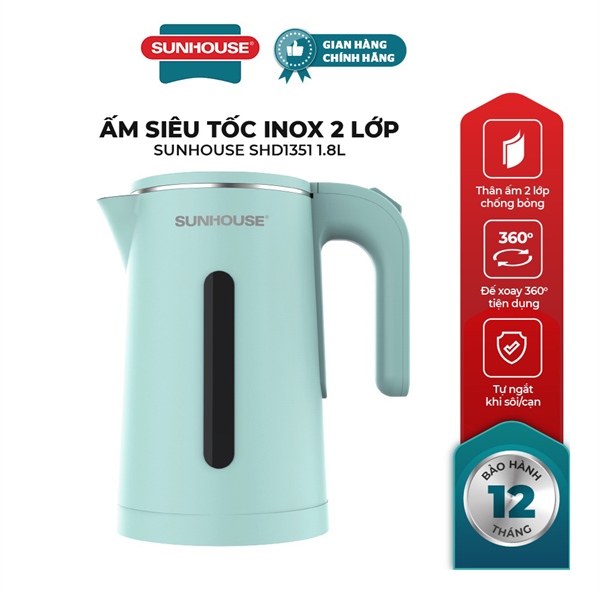 Ấm siêu tốc 2 lớp 1L8 Sunhouse SHD1351 hàng chính hãng