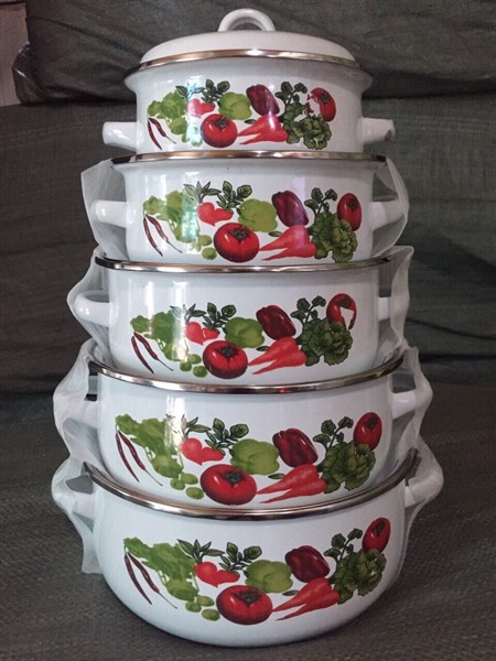 Bộ 5 nồi inox tráng men in hoa - Họa tiết ngẫu nhiên cực đẹp