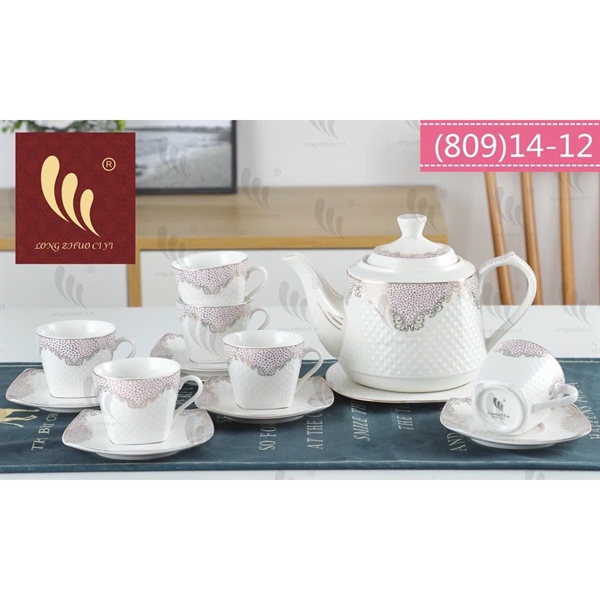 Bộ ấm trà Hàn Quốc 6 ly kèm 6 dĩa cao cấp