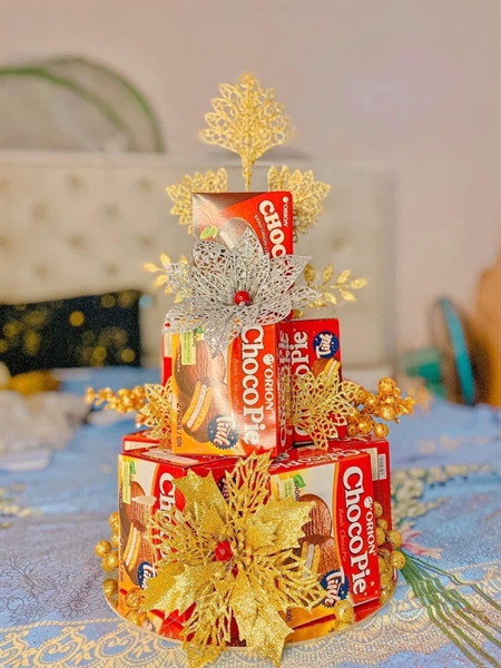 Bộ phụ kiện trang trí giỏ quà tết hoa lá khay 28cm