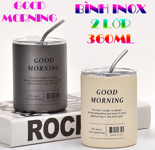 LY GIỮ NHIỆT GOOD MORNING 360ML INOX 2 LỚP KÈM ỐNG HÚT