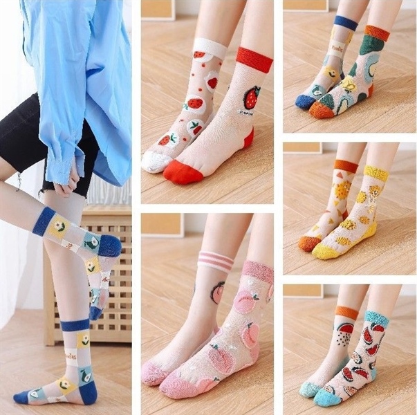 set 5 đôi vớ ren cổ cao họa tiết trái cây mẫu mới 2024