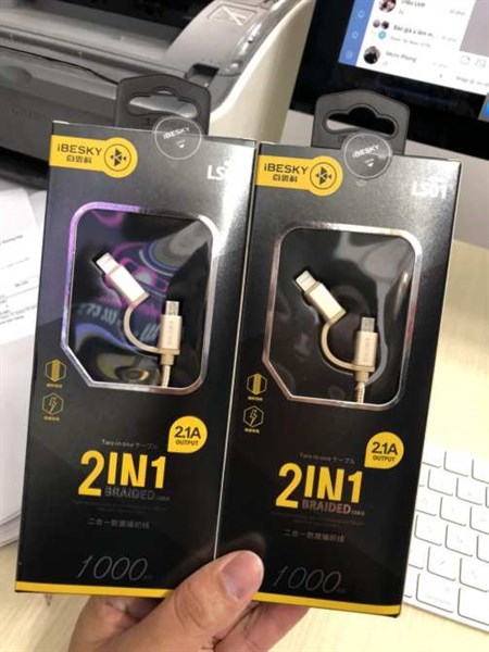 cáp sạc ibesky 2 đầu samsung và iphone