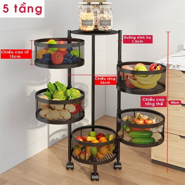 Kệ xoay tròn 5 tầng sơn tĩnh điện