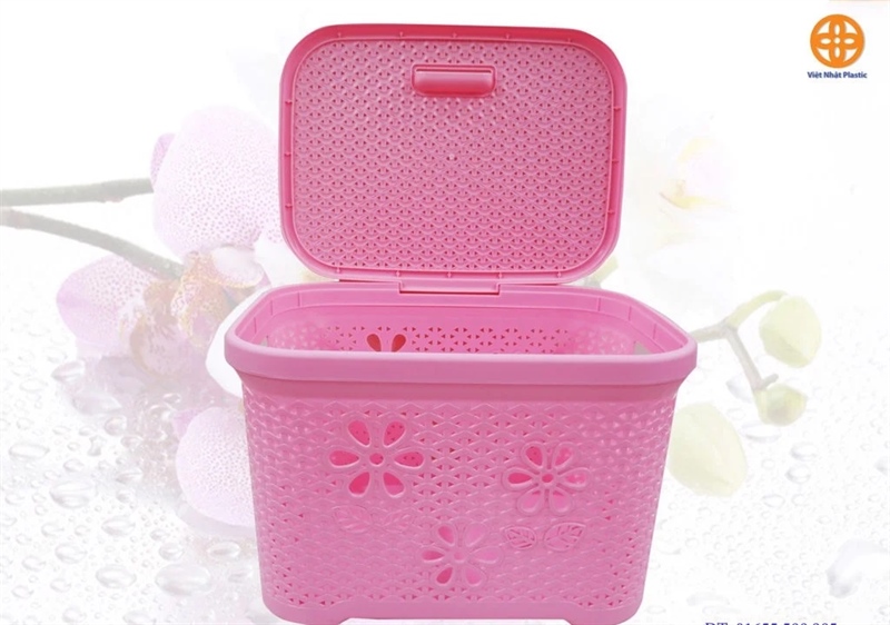 Giỏ nhựa nắp hoa Việt Nhật mẫu thấp