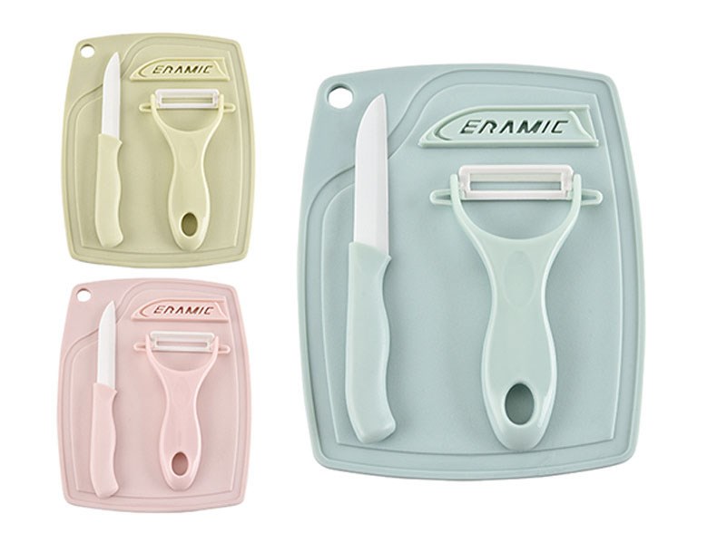 Bộ dụng cụ cắt gọt hoa quả 3 trong 1 kèm thớt