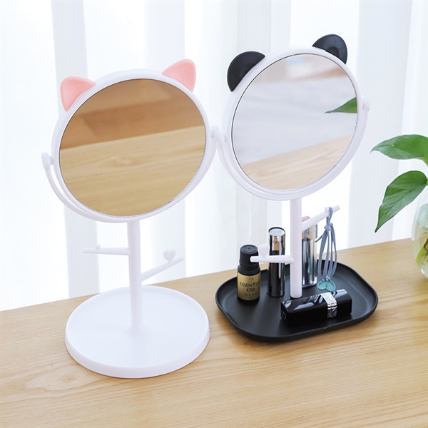 Gương trang điểm hình mèo để bàn có chỗ móc trang sức