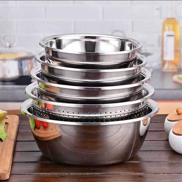 bộ chậu thau 5 món nhà bếp inox