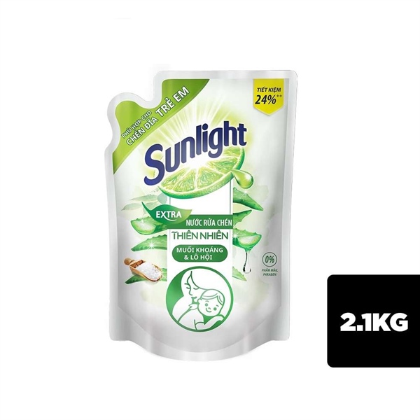Nước rửa chén Sunlight muối khoáng & lô hội túi 2.1kg
