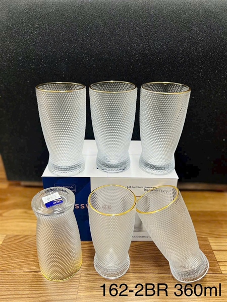 bộ 6 ly cao thủy tinh viền vàng 360ml