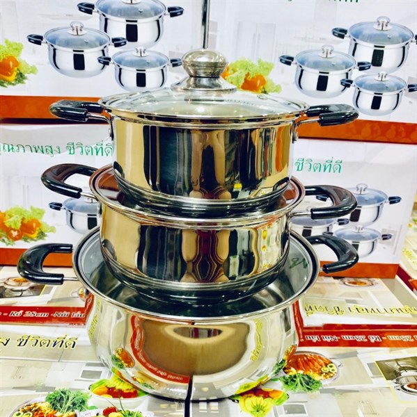 Bộ 3 nồi Inox nắp kính