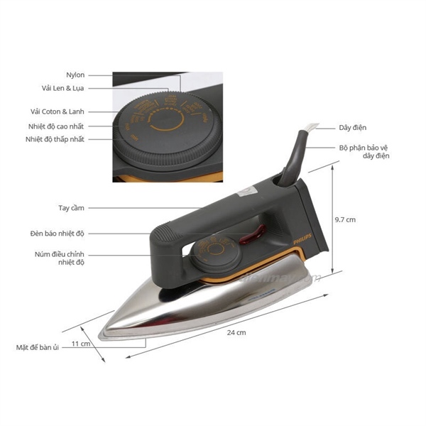 Bàn ủi khô Philips HD1172 công suất 1100w đế Inox