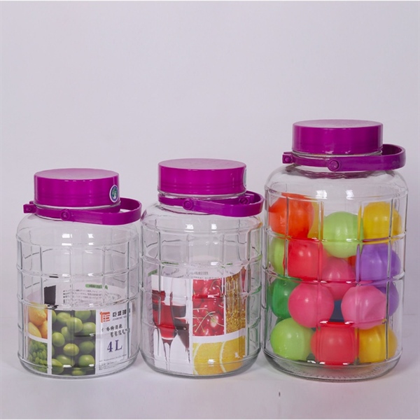 Hũ thuỷ tinh nắp tím có quai 5L