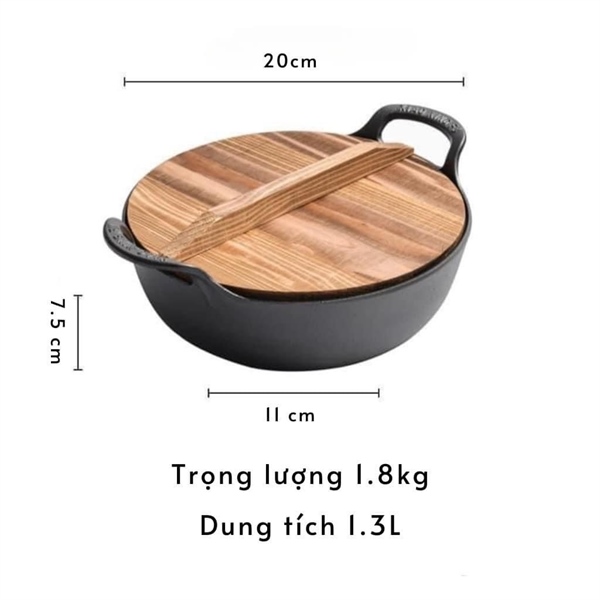 Nồi gang nắp gỗ size 20cm nhỏ hơn