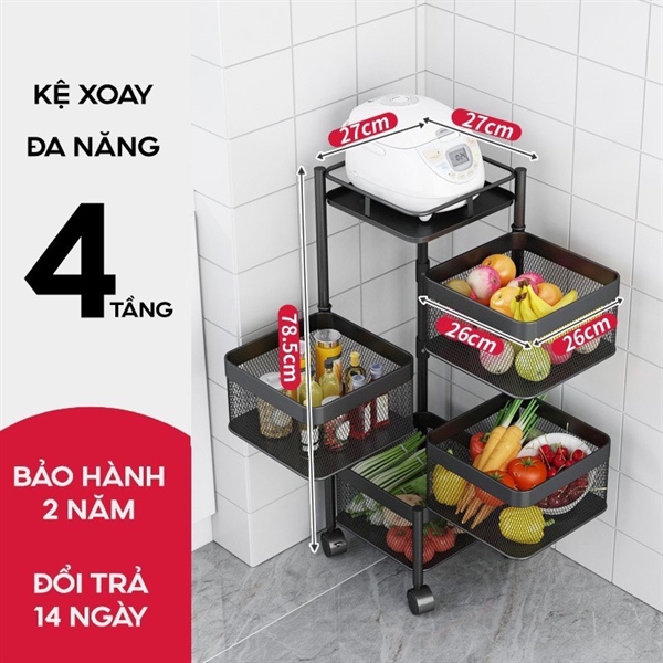 Kệ sắt vuông xoay 4 tầng