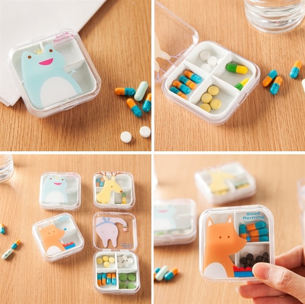Hộp chia thuốc chữ nhật 4 ngăn hình thú 6.5x6.5cm