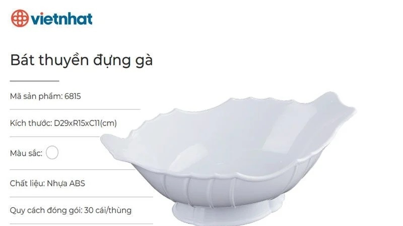 bát thuyền đựng gà nhựa VIỆT NHẬT cao cấp kích thước 29x15x11cm