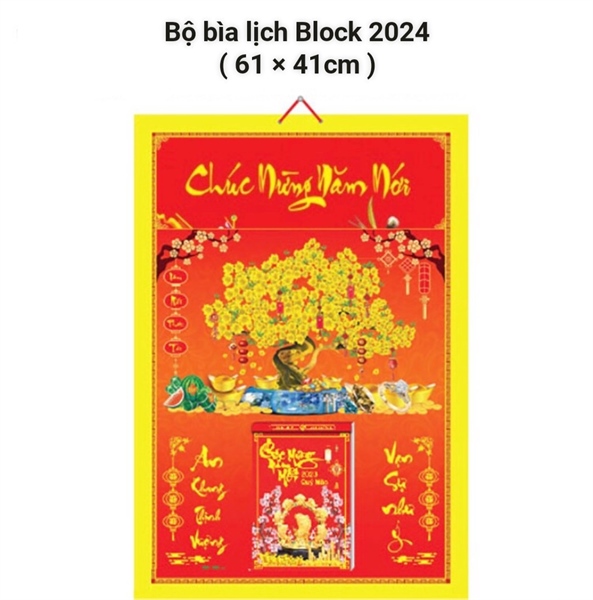 lịch treo tường 2024 kích thước 61x41cm kèm block lịch