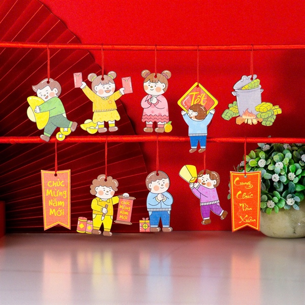 SET 10 PHỤ KIỆN GỖ TREO TRANG TRÍ TẾT NHIỀU MẪU ĐỘC ĐÁO BẰNG GỖ