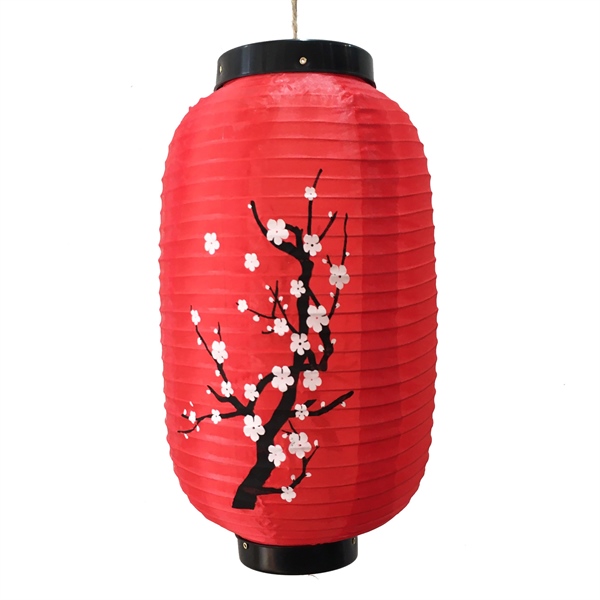 lồng đèn trụ họa tiết bông đào trang trí tết size 12