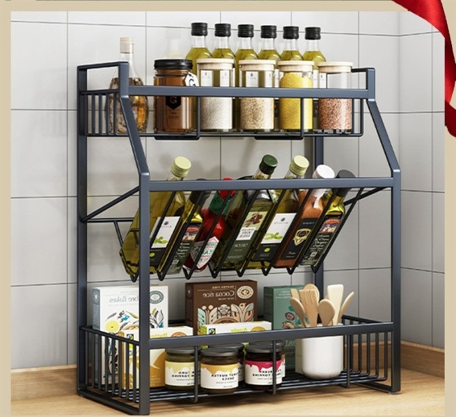 Kệ gia vị kiêm kệ đựng rượu sơn tĩnh điện 3 tầng 38*18*35cm