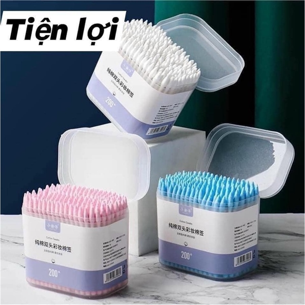 Hộp 200 tăm bông 2 đầu tiệt trùng