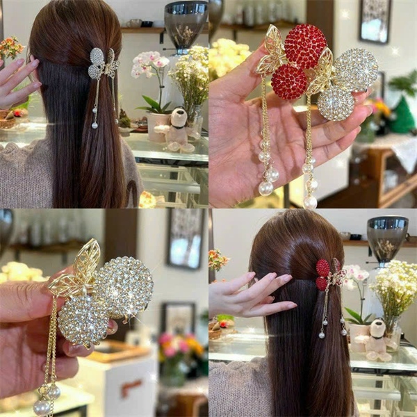 kẹp tóc cherry đính đá