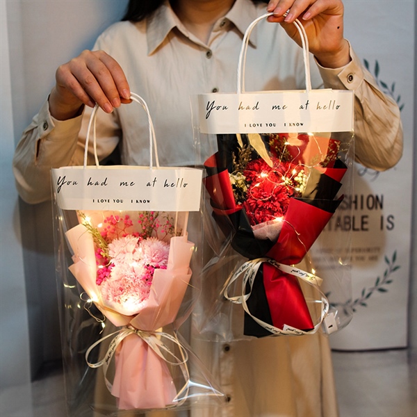 bó 5 bông hồng kèm túi và dây đèn