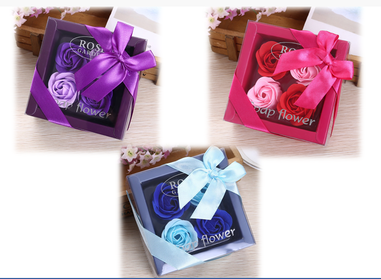 Hoa hồng sáp 4 bông hộp có nơ