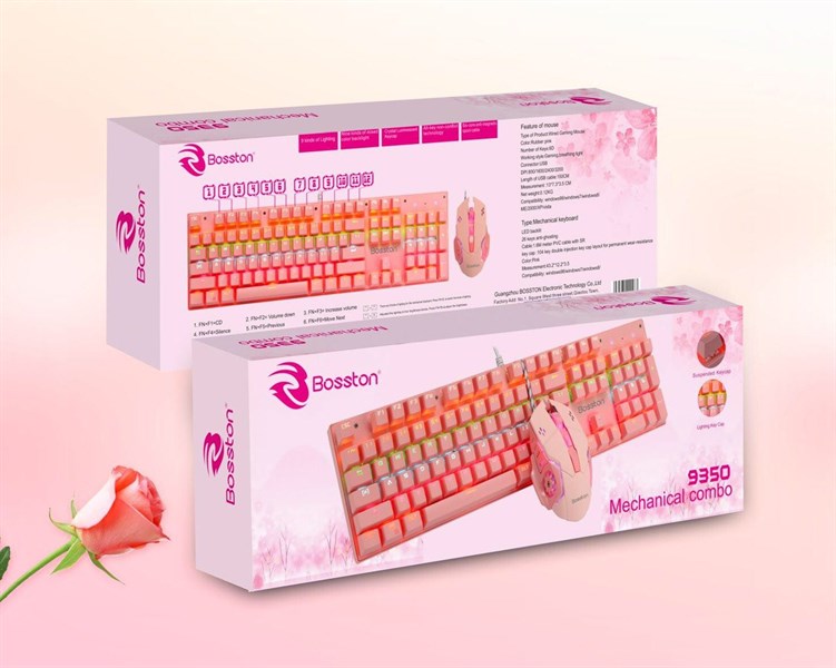 combo phím chuột cơ chính hãng Bosston EK9350 hồng