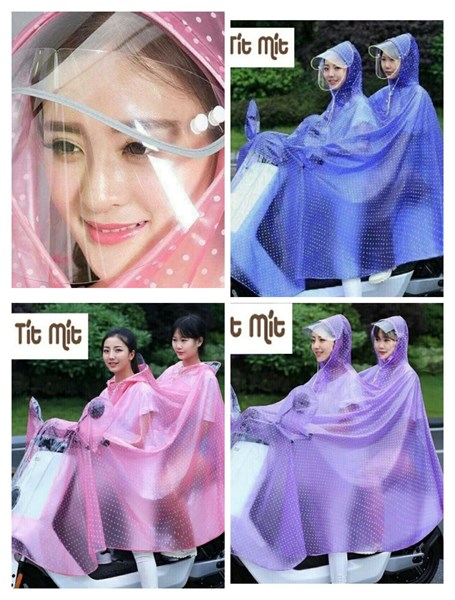 Áo mưa chấm bi trong suốt 2 đầu có kính chắn