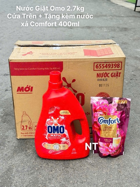 Nước giặt Omo 2.7kg + tặng kèm gói nước xả Comfort 400ml