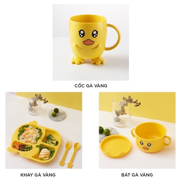 bộ khay bát dĩa ăn dặm cho bé 5 món hình con vịt