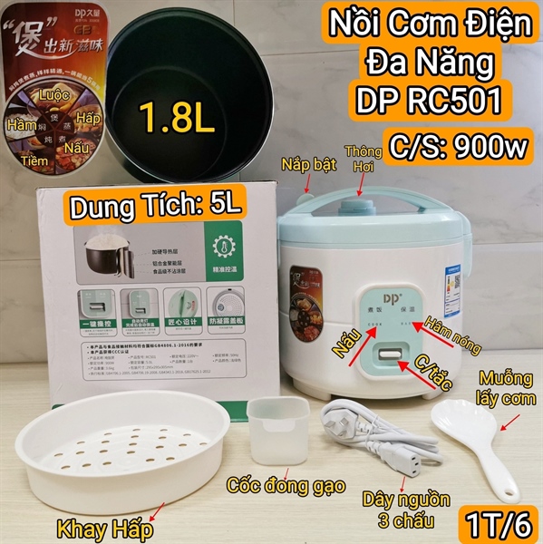 Nồi cơm điện DP có lồng hấp 1.8L RC501 BH6TH