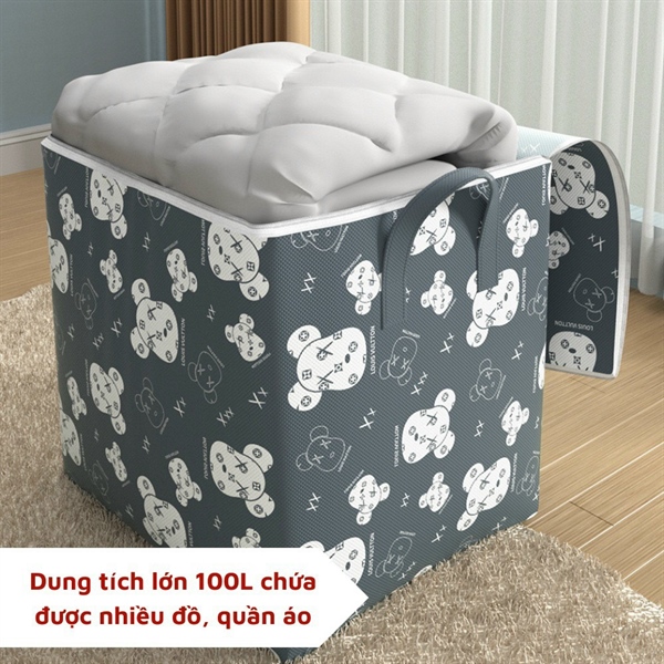 túi đựng chăn màn dây kéo 100L hoa văn gấu