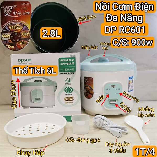 Nồi cơm điện DP có lồng hấp 2.8L RC601 BH 6TH
