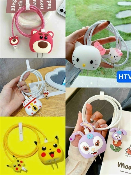 bộ bọc cáp sạc iphone hình thú chống va đập, gãy cáp