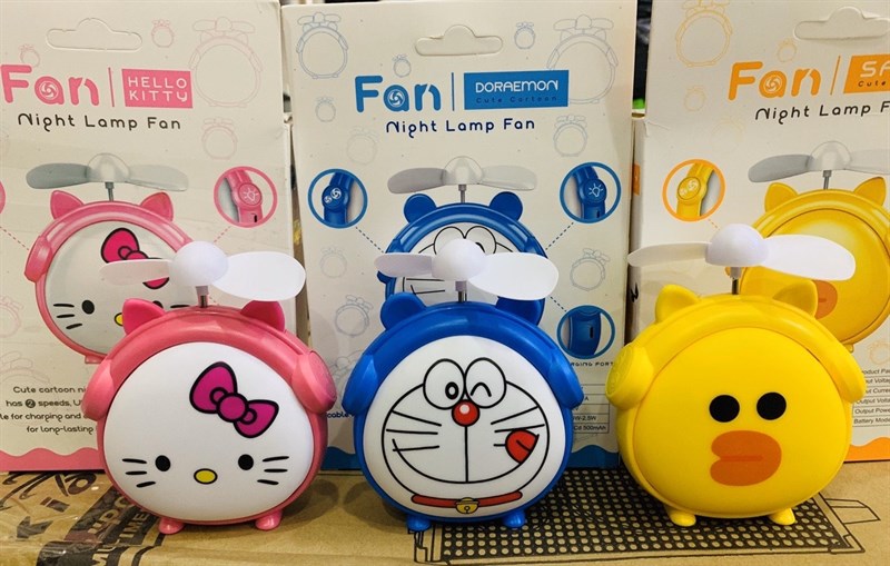 Đèn ngủ kèm quạt Con Vịt / Kitty / Doremon