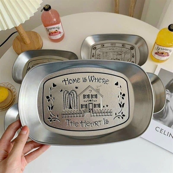 khay inox khắc 3d cute