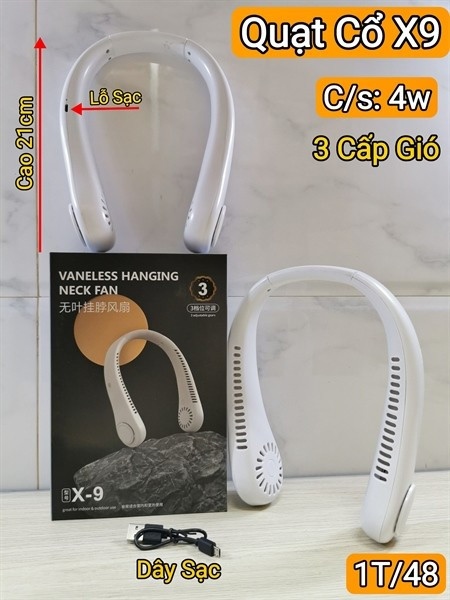 Quạt đeo cổ tích điện 3 tốc độ X9 hàng sales