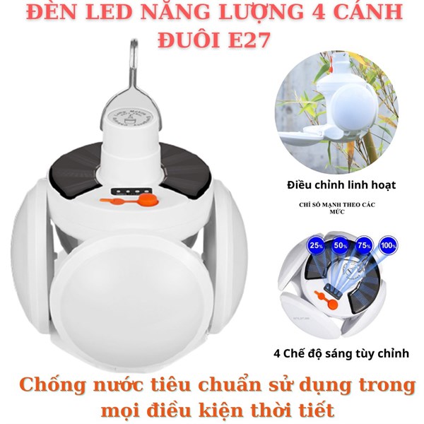 Đèn led tích điện năng lượng mặt trời 4 cánh 100w mẫu mới