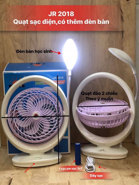 quạt sạc để bàn tích điện 2018 có led