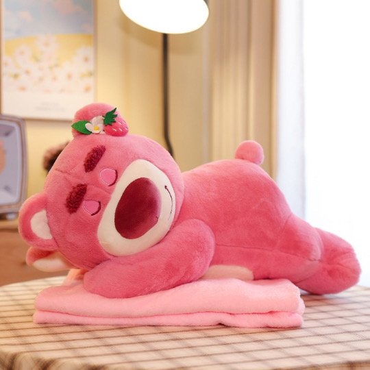 bộ chăn kèm gối gấu hồng 2 in 1