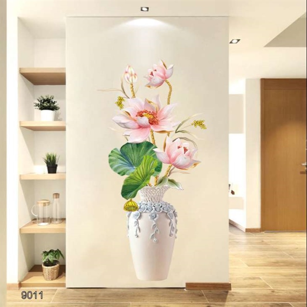 Tranh bình hoa sen dán tường mẫu mới