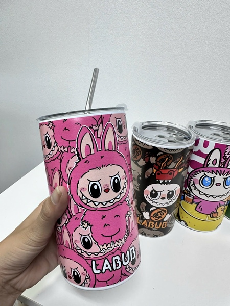 Bình trụ labubu 600ml kèm ống hút - Ảnh 3