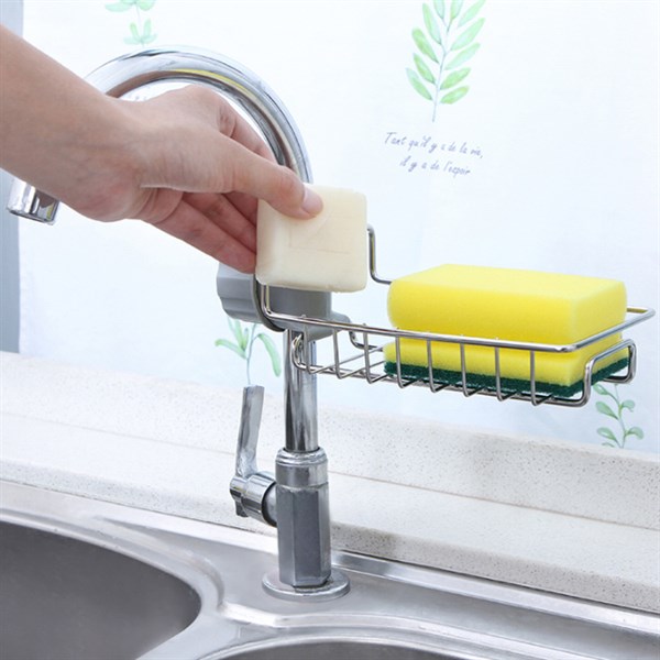 giá treo inox gắn vòi nước bồn rửa chén đa năng 11x17.5 có hộp