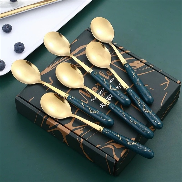 bộ 6 muỗng mạ vàng cán vân đá