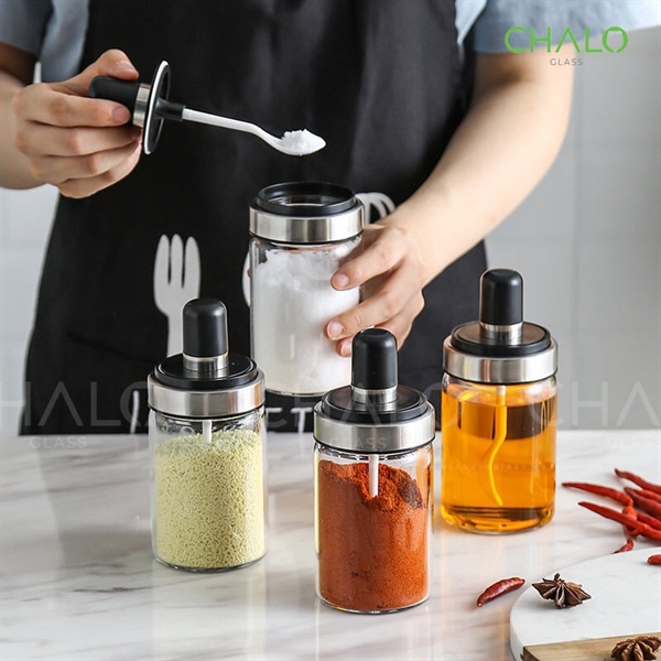 Combo 2 hũ thủy tinh đựng gia vị có muỗng